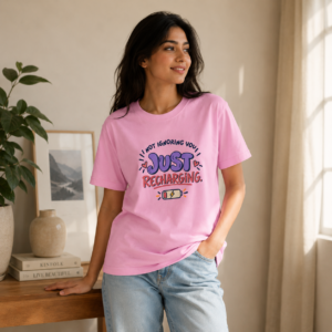 Just Recharging - Regular Fit Tee - Light Pink